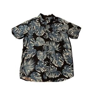 Matix Mens Button Down Shirt Short Sleeve Blue Leaf‎ Print Casual Size S